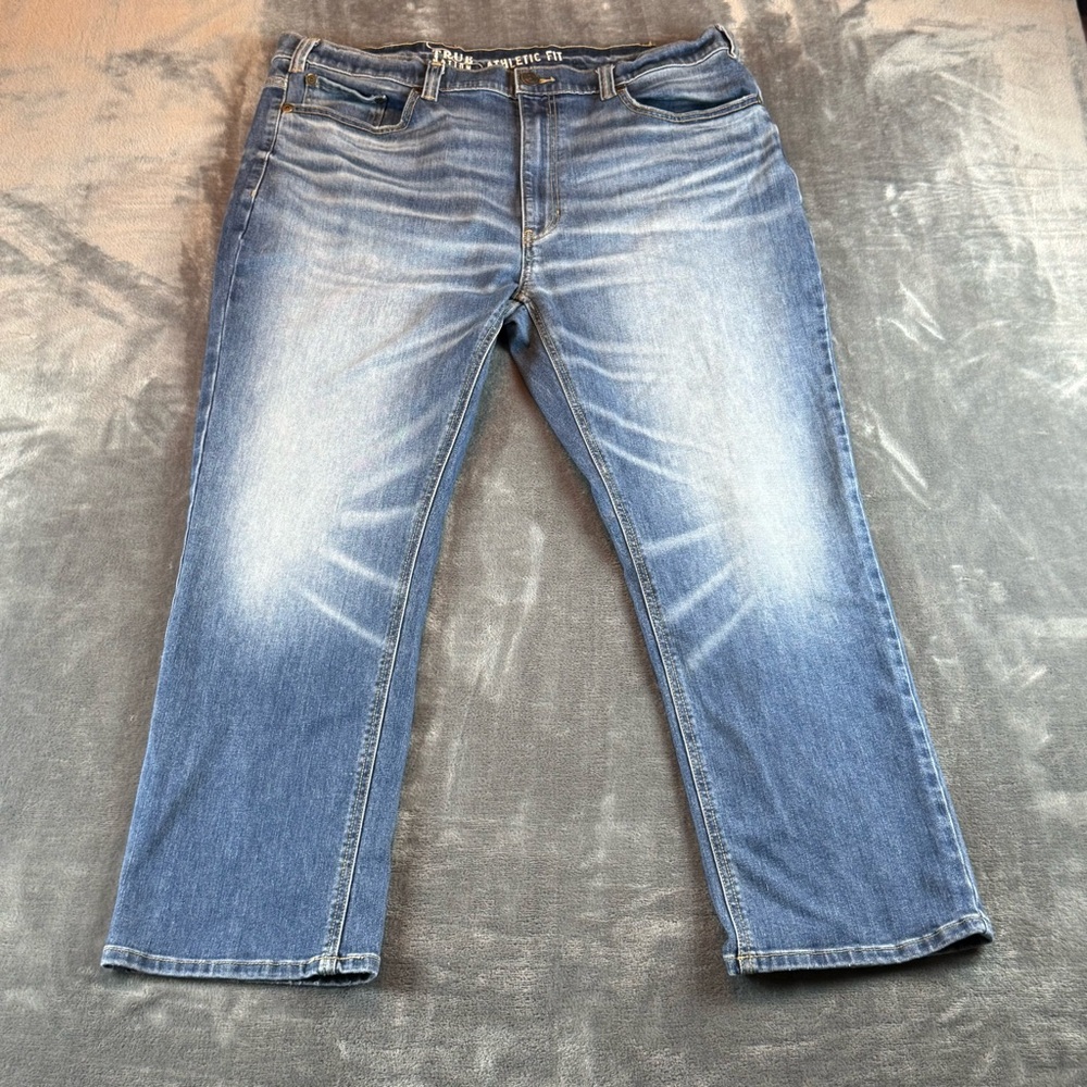 True Nation Men's Jeans Athletic Fit Size 42X30 Whiskered Medium‎ Wash Straight